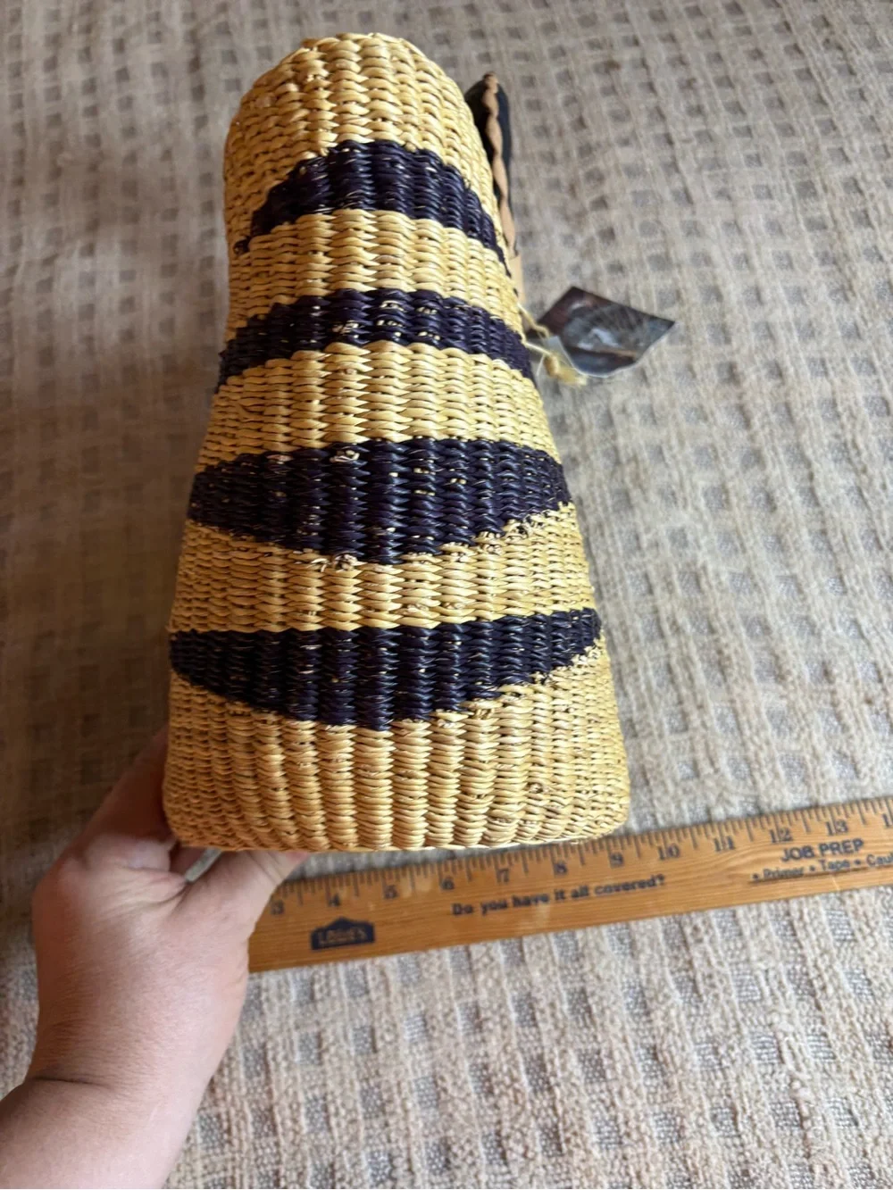Handwoven Straw Tote Bag with Black Accent Handles